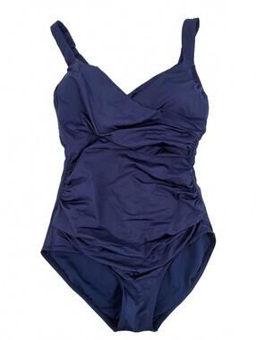 Jantzen | Navy Blue V Neck Side Ruched One Piece Swimsuit Size 8 (M)